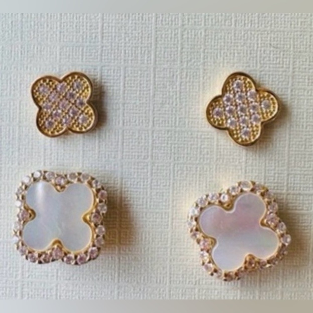 Rachel Zoe Clover Earrings 18K Gold Plated Sterling Silver 2 Pairs